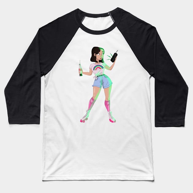 Girl in roller skates Illustration Baseball T-Shirt by Le petit fennec